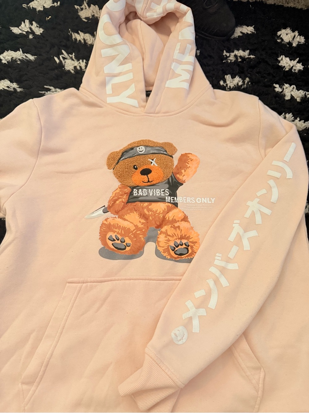 Women’s Members Only Pink 'Bad Vibes' Teddy Pullover Hoodie